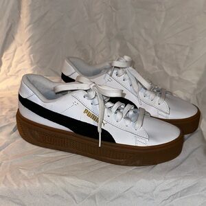Puma White and Black Sneakers with Brown Sole